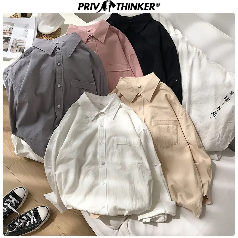 Мужская Однотонная рубашка Privathinker повседневная цветная блузка из 2020 хлопка