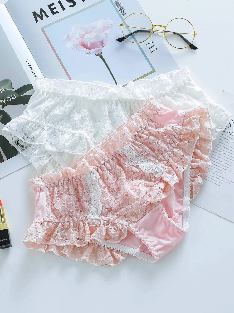 Japanese Girl Lolita Button Front Button Cotton Lace Tube Top Bra Set White Kawaii Retro Sweet Style No Steel Ring Underwear