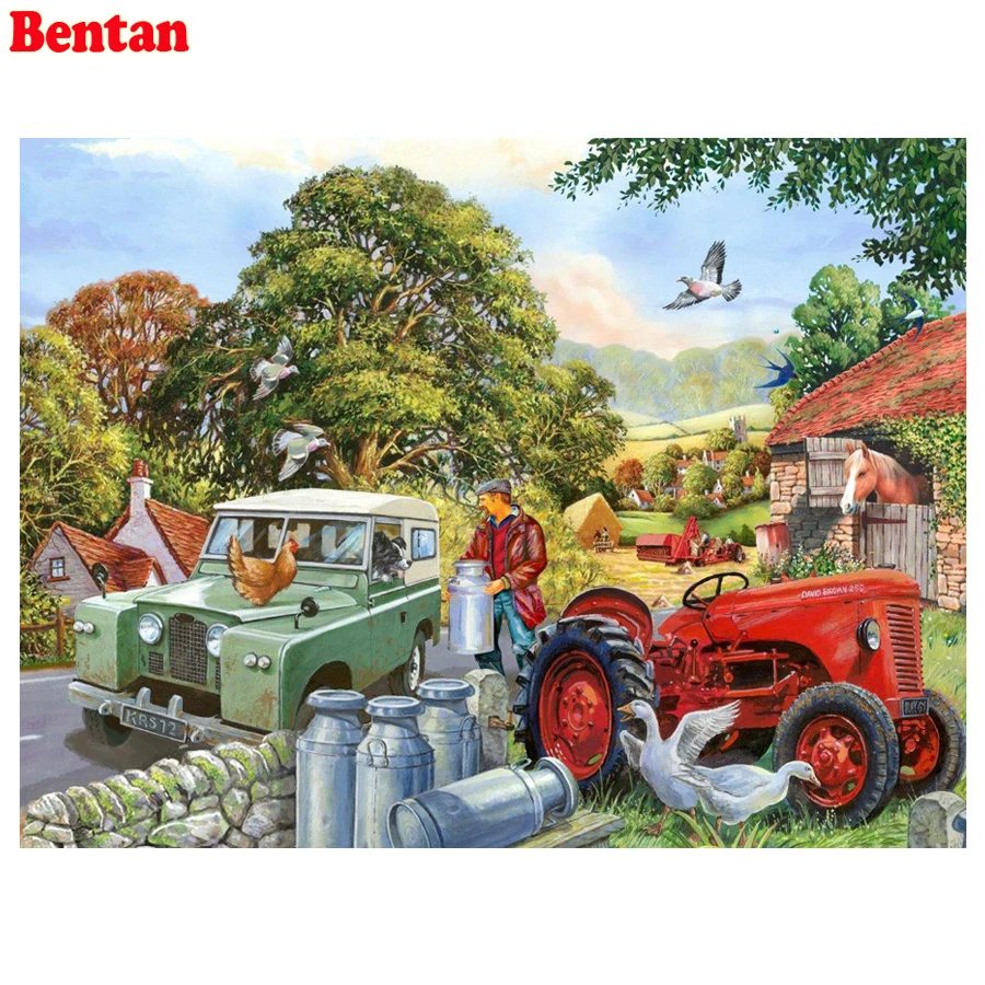 5D Diy круглая Алмазная вышивка крестиком полная квадратная животные пейзаж