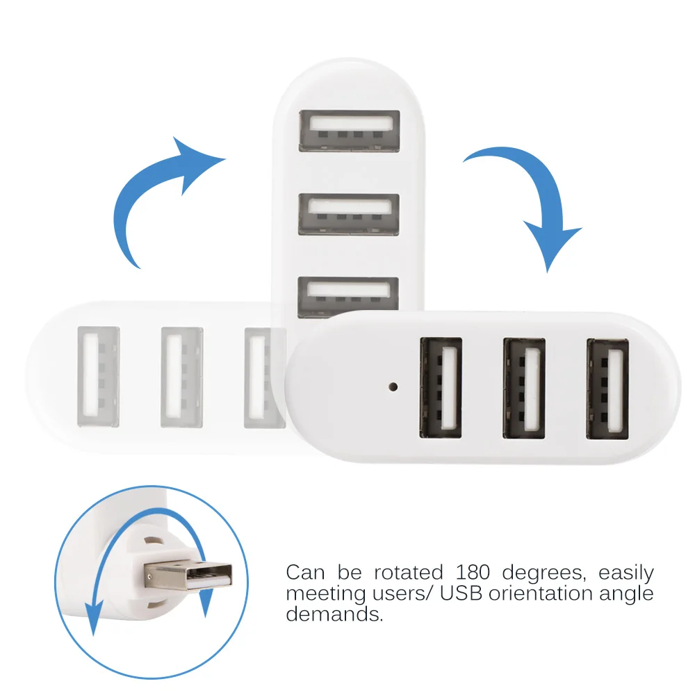Вращающийся высокое Скорость 3 Порты usb хаб 2 0 USB разветвитель адаптер для