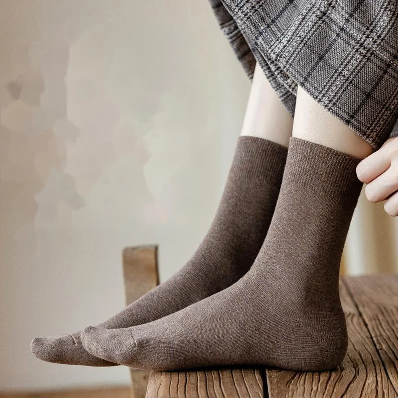 Женские хлопковые носки-трубы на весну и осень тонкие длинные черные модные