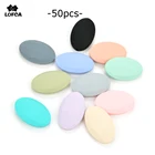 Плоские Овальные силиконовые бусины LOFCA, 50 шт., не содержит Бисфенол А, бусины для зубов в пищевой форме, аксессуары для игрушек-прорезывателей для детей