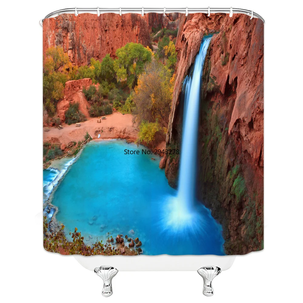 

3D Printing Green Shower Curtain Plant Landscape Modern Painting Pattern Shower Curtain Bathroom Decoration Accessories