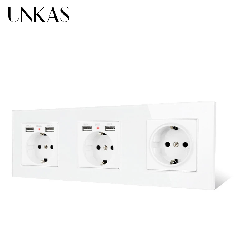 UNKAS 3 банды настенная розетка стандарта ЕС с 2 usb портом для зарядки мобильного