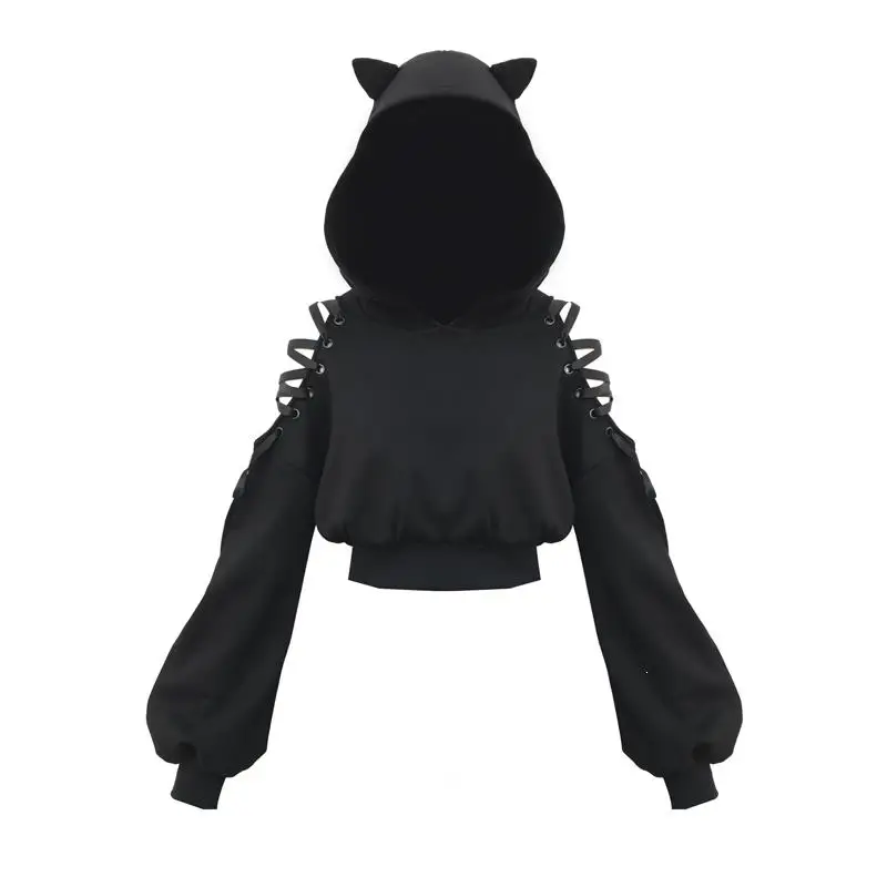 Весенняя женская Толстовка на шнуровке в стиле панк готика бархатные черные