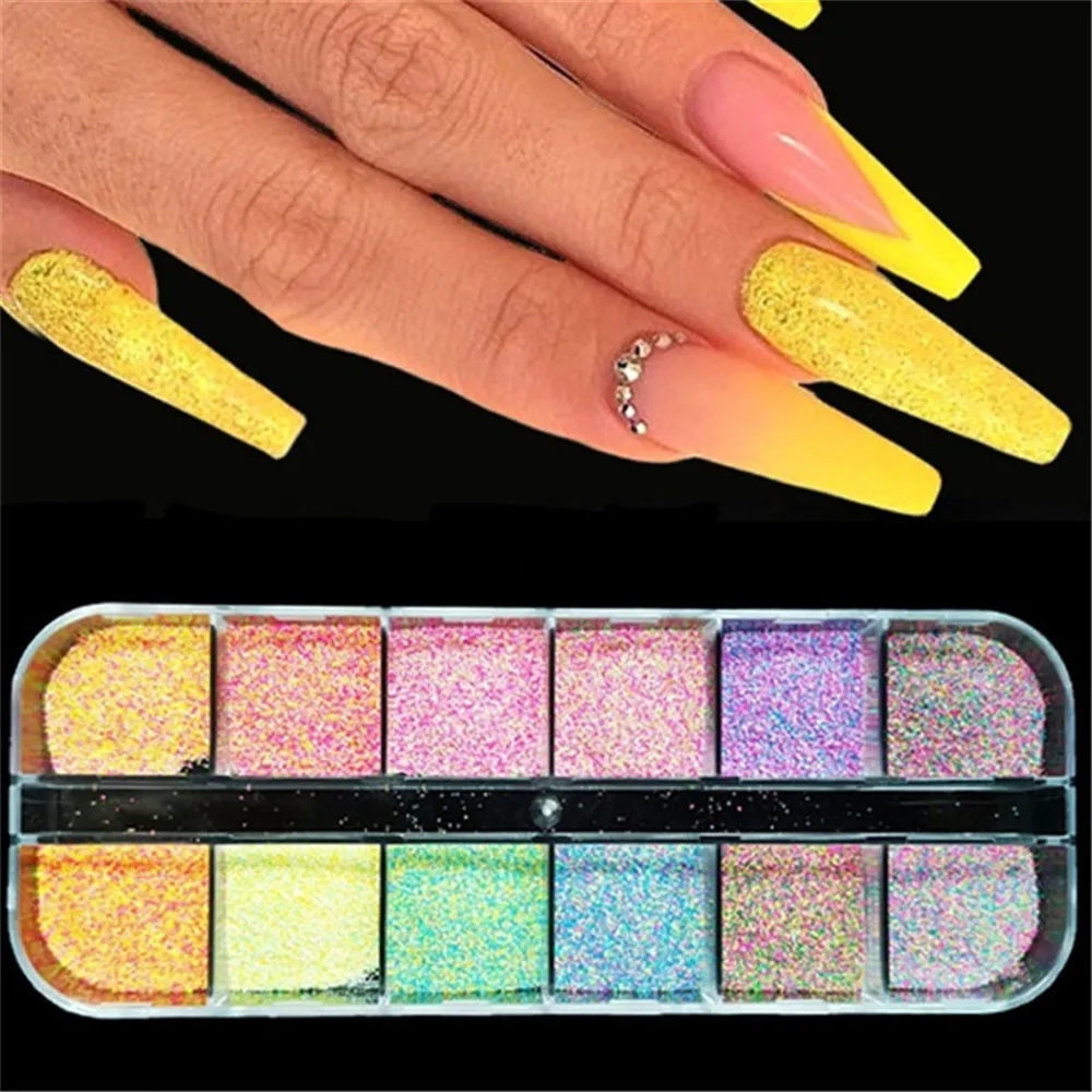 12 ячеек порошок для ногтей Русалка сияющая пигментная пыль тонкий