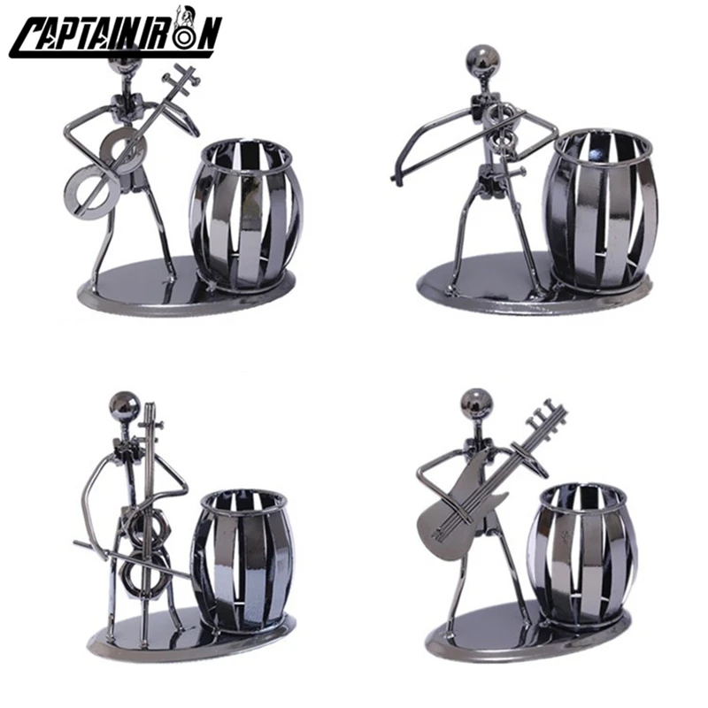 

CAPTAINIRON Iron Musician Figurines Guitar Bass Violin Crafts Music Band Player Metal Decoration Pen Holder Vintage Home Decor
