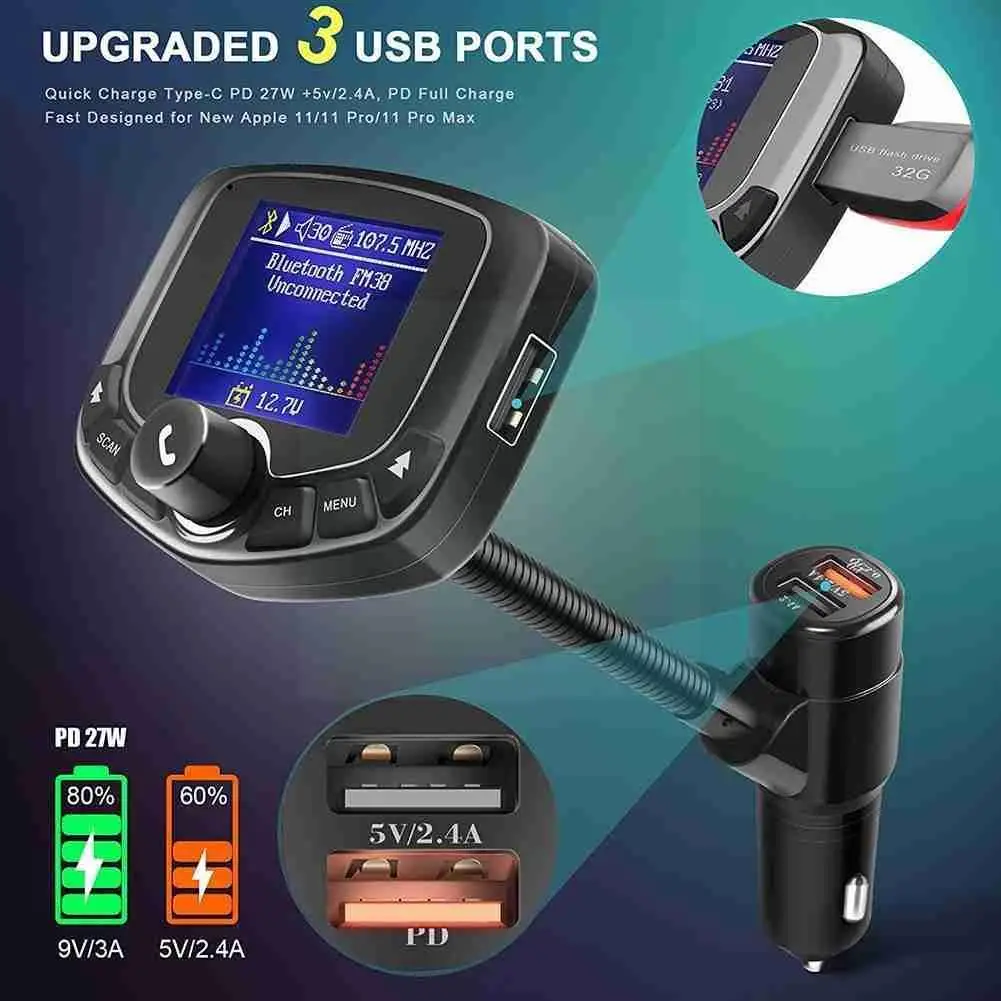 

Wireless Bluetooth FM Transmitter Modulator Hands-free Inch 1.8 Player With Car Color Screen MP3 5V Kit V9Y1