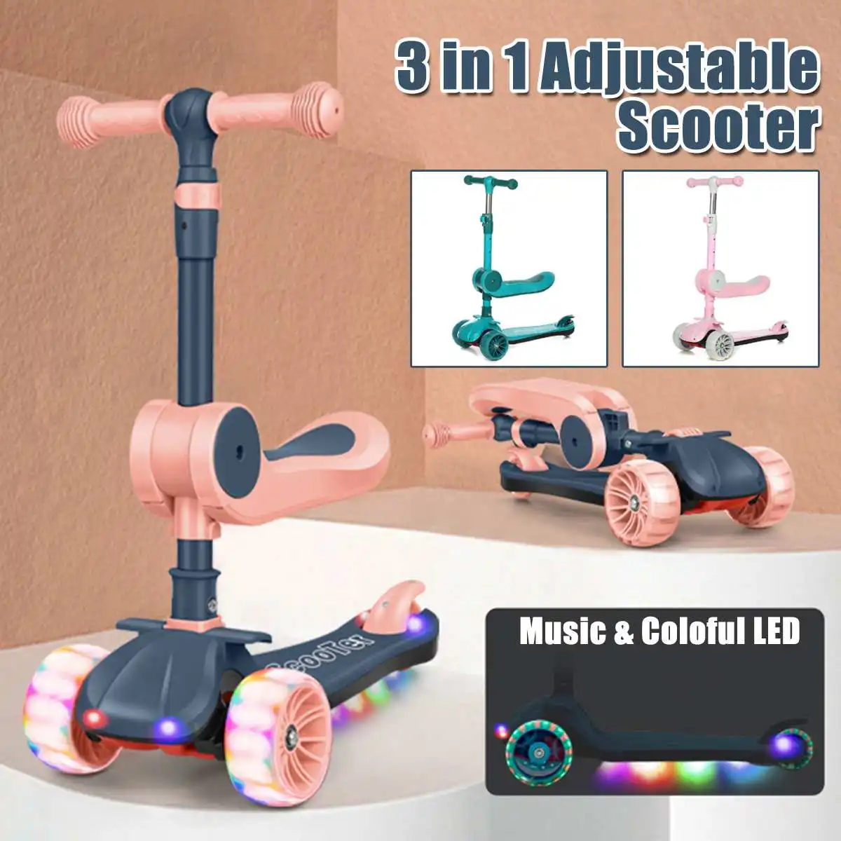 

Children Scooter 3 In 1 Balance Bike Children's Tricycle Car Kick Scooter For Kids Flash Folding Children Bicycle Ride on Toys