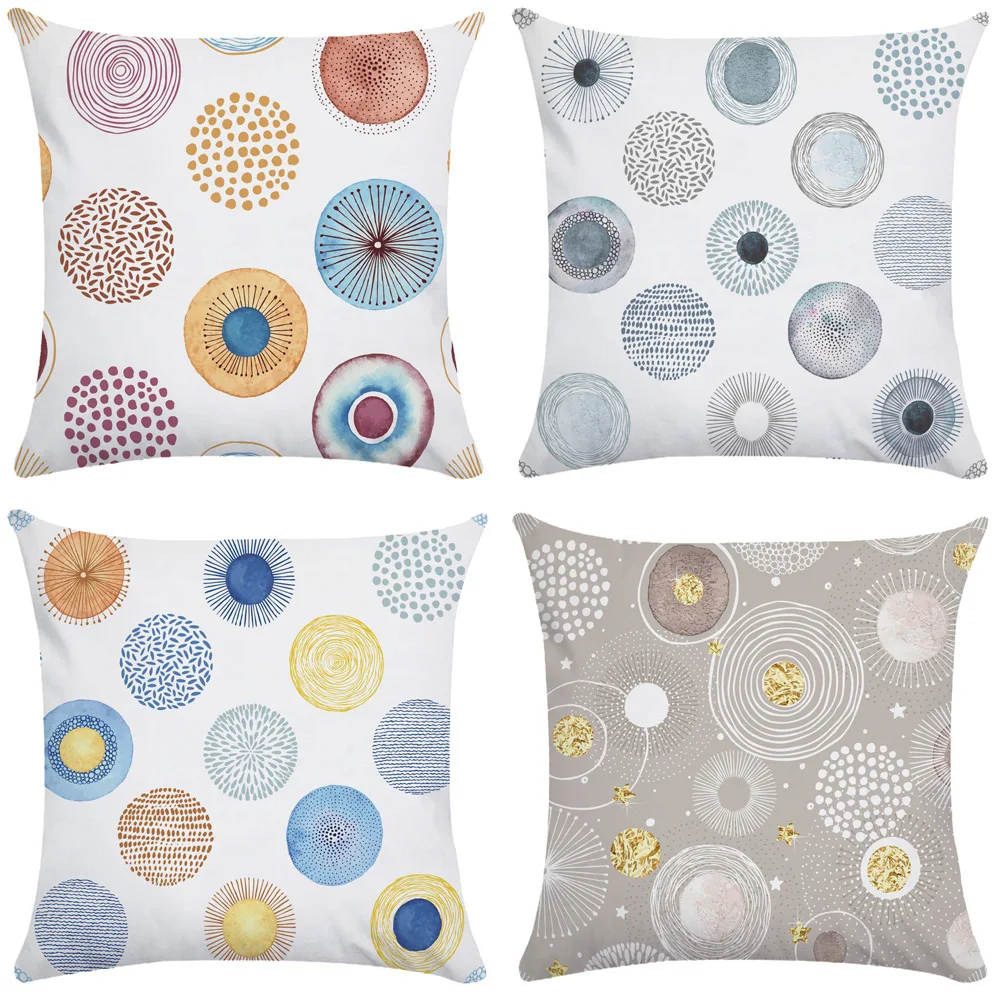 

Watercolor Circle Spot Soft Pillow Cover Short Plush Pillow Case Without Core Pillowcase Cover Sofa Cushion Cover 45*45cm Seat