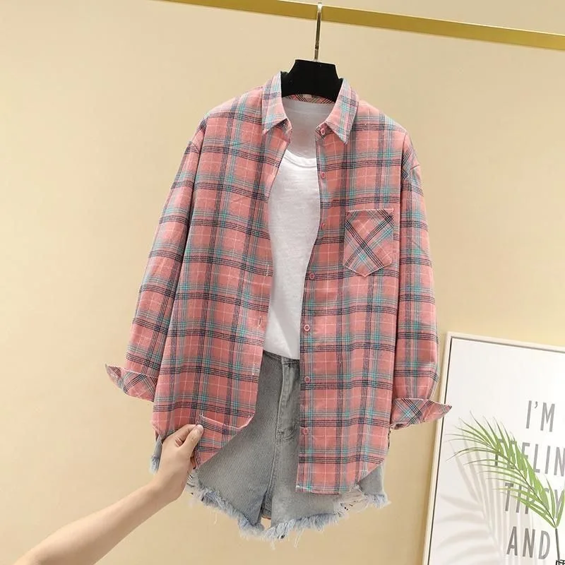 

Korean Fashion Blouses for Women Shirt Oversize Women Tunic Women's Plaid Shirt Spring 2021 Women's Clothing Women's Top