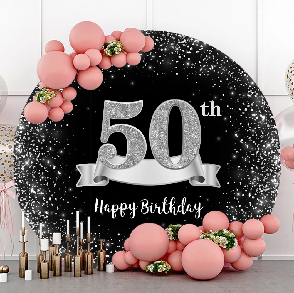 

Happy Birthday Round Background 50th Birthday Party Polka Dot Family Shoot Photocall Circle Photographic Backdrop Photo Studio