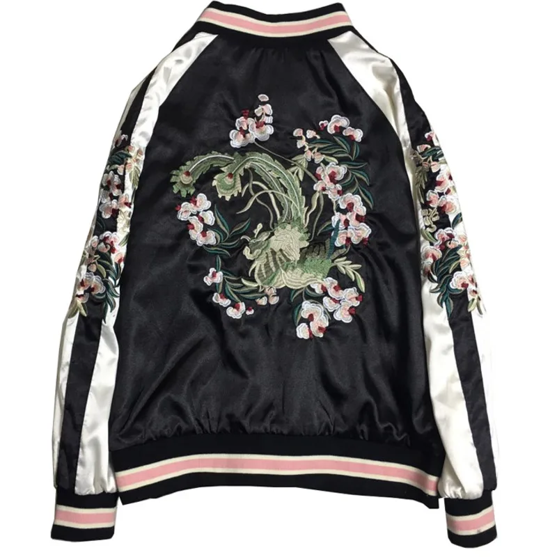 2021 куртка-бомбер с цветочной вышивкой журавлей женская повседневная