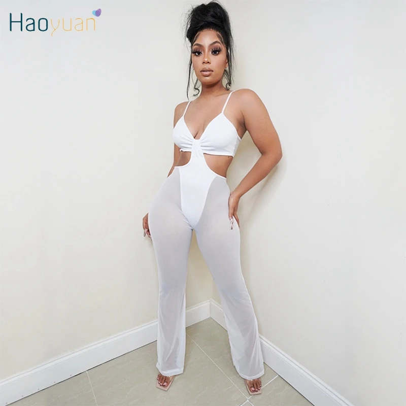 

Соблазнительный сетчатый прозрачный комбинезон HAOYUAN с вырезом и открытыми плечами, наряды для дня рождения, праздничная одежда, слитный клу...