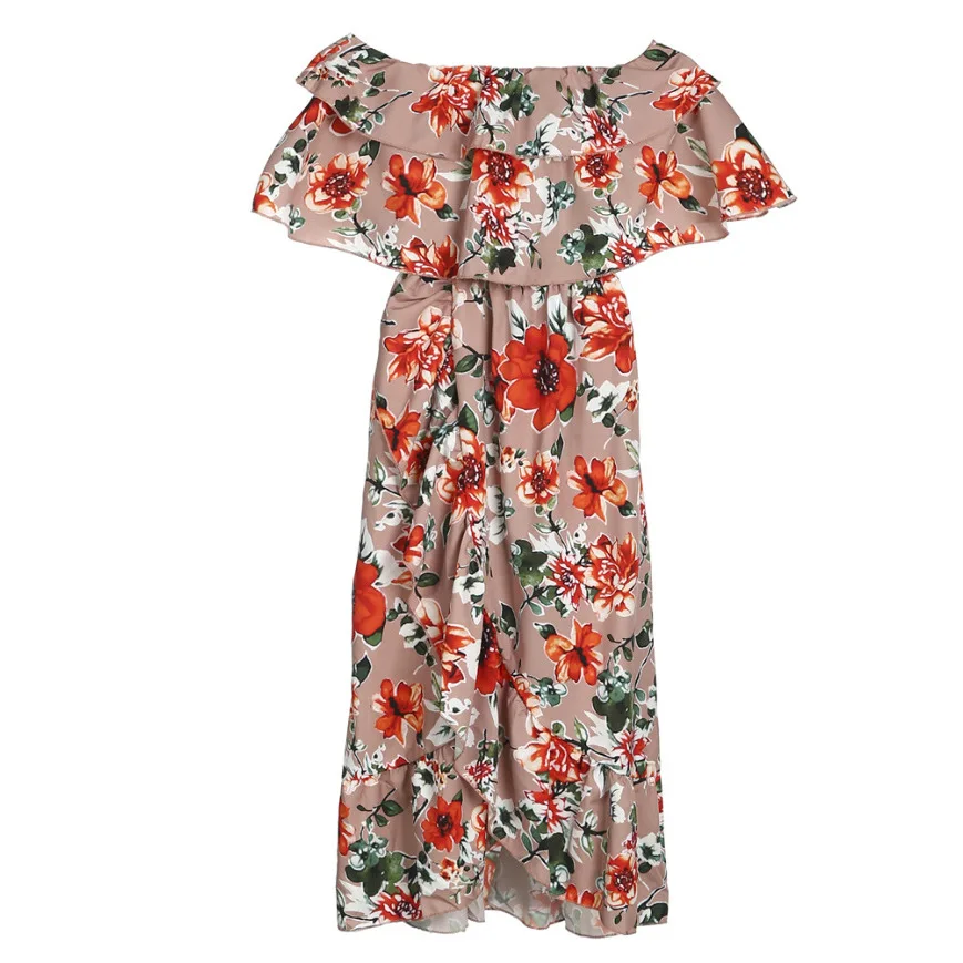 

Summer new wrapped chest ruffled bohemian floral chiffon print big swing dress fishtail long Vestidos