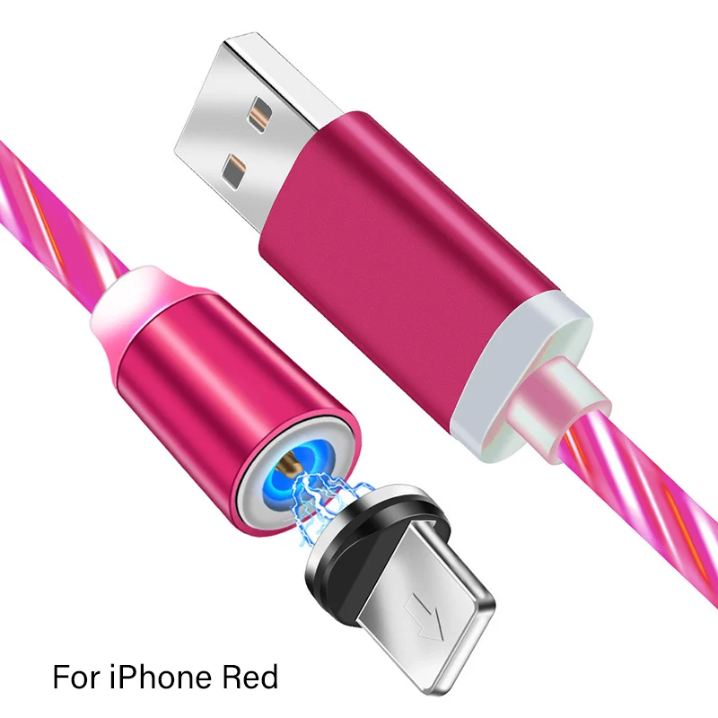 Магнитный зарядный кабель светодиодный светящийся струящийся usb-кабель для зарядки типа C/Micro USB/8 Pin провод для быстрой зарядки освещение для iPhone 8 Android USBC - Цвет: Red For iphone