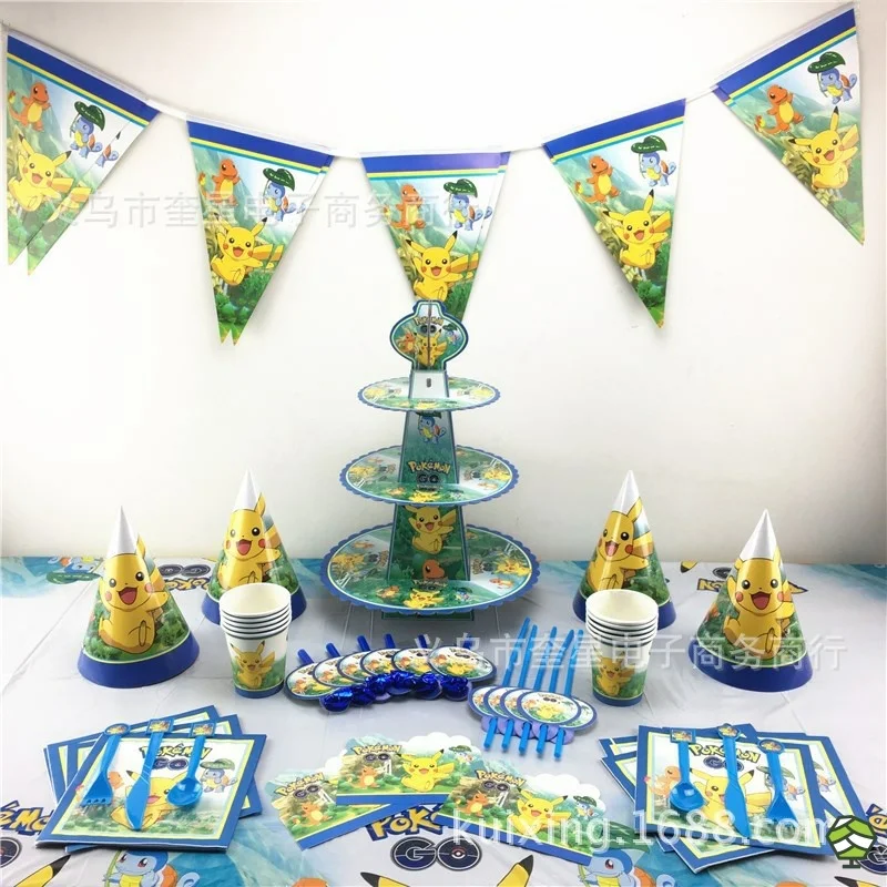 2021 Новый Покемон свечка Пикачу скатерть Бумага чашки пластины столовые приборы