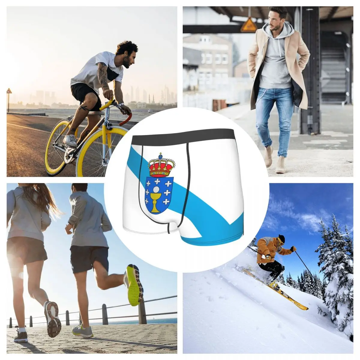 Flag Of Galicia Men's Boxer Briefs Flags of the autonomous communities of Spain Humor Graphic elastic pants for men