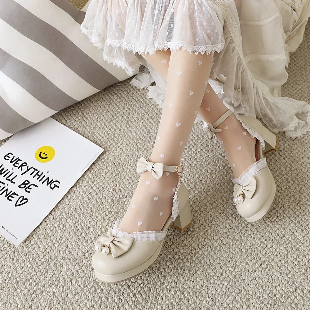 Туфли Lolita в стиле ретро милые кружевные туфли с бантом на высоком каблуке