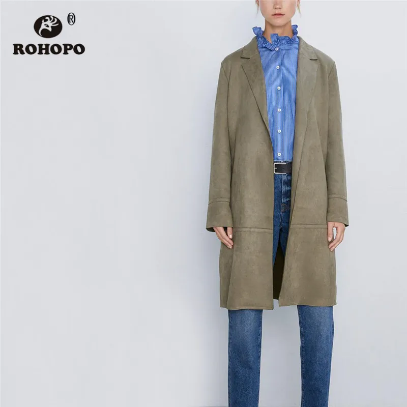 ROHOPO зазубренный воротник замшевая куртка с открытым воротом Осенняя Женская