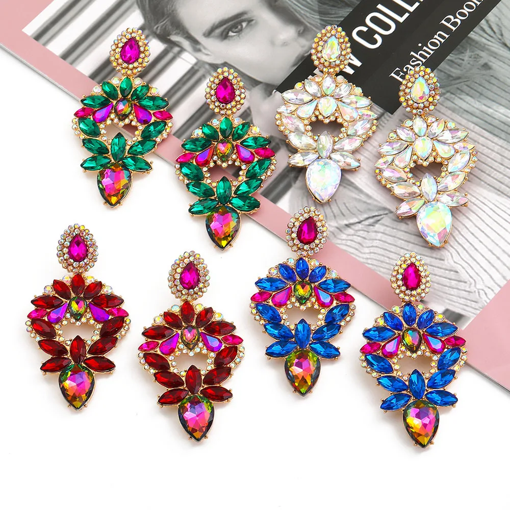 

Boho Design Colorful Crystal Geometric Flower Earring for Women Statement Girl Teen 2021 Trendy Jewelry Accessories Kolczyki