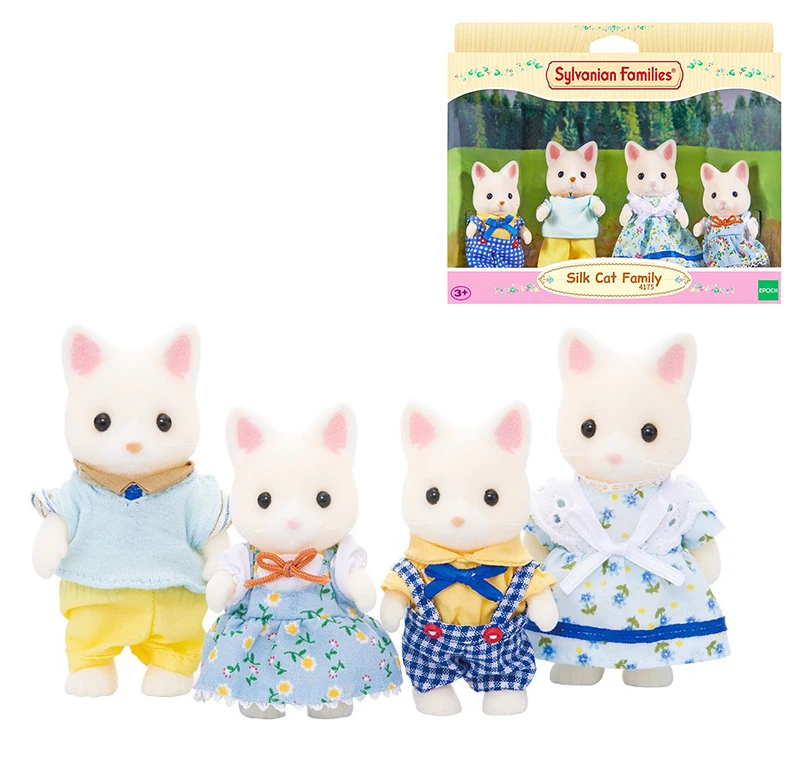 Sylvanian Family Silk Cat Dollhouse 4 шт. Набор фигурок родители и дети девочка игрушка подарок 4175