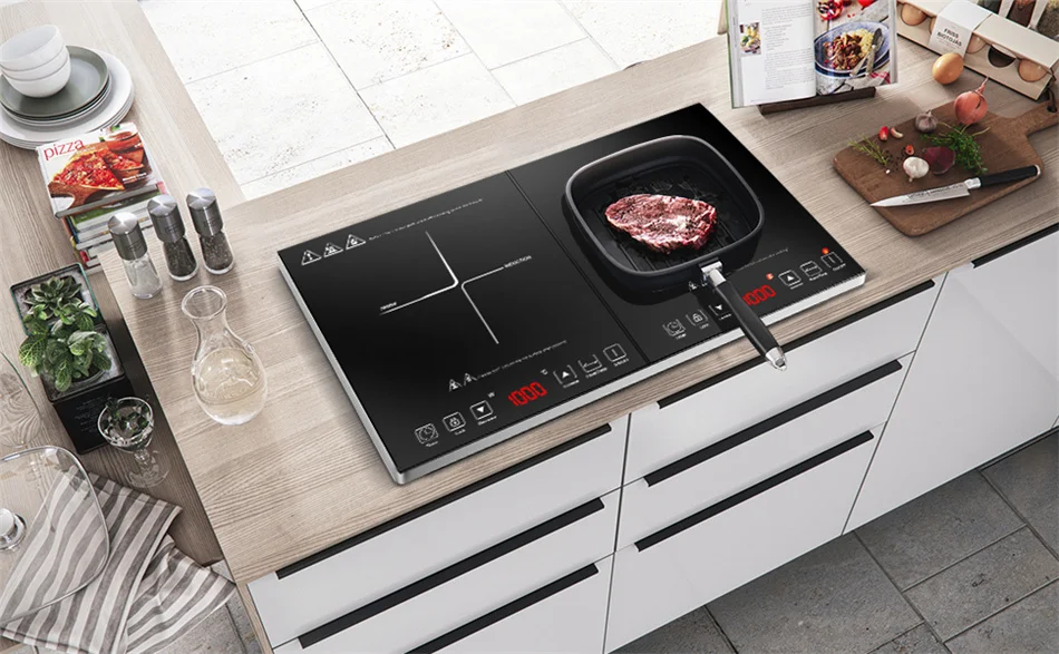 

Amzchef Double Induction Hob YL35-DC08 Electric Dual Cooker 10 Temperature Levels 10 Power Levels 3500W 3-Hour Timer Safety lock
