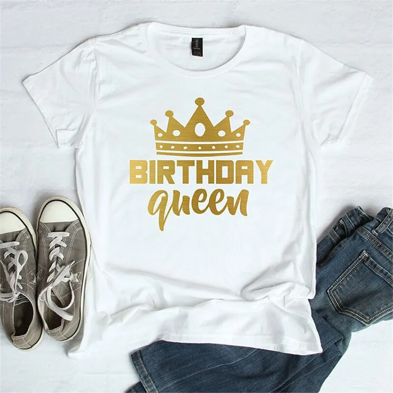 

Birthday Queen Letter Print Women T shirt Cute Crown Graphic Tshirts Casual Harajuku Vintage T-shirt Ladies Fashion Korean Shirt