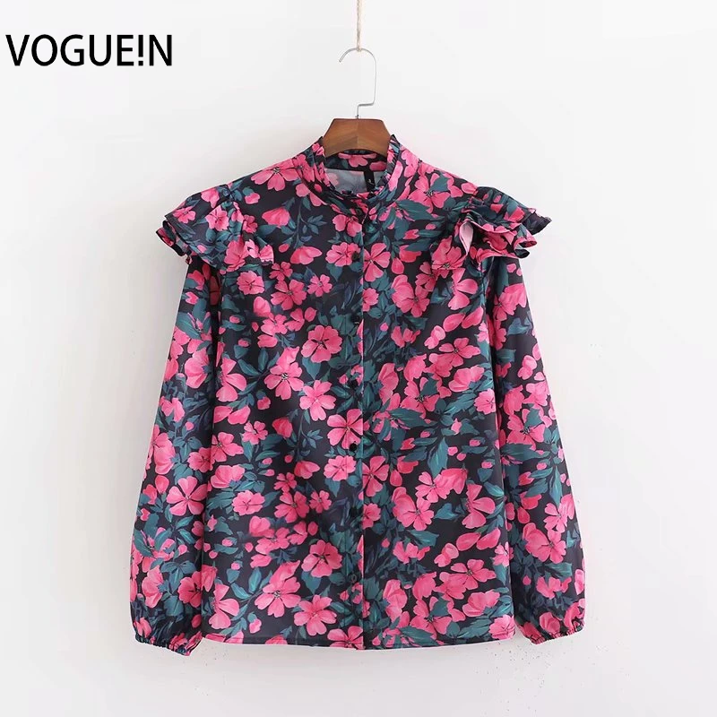 VOGUEIN новые женские винтажные розовые цветочные Листья печати Puff с длинным