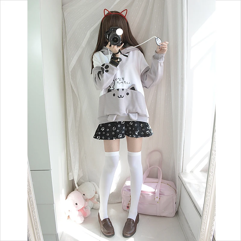 Аниме! Неко Atsume милая толстовка с капюшоном пальто костюм для Косплей Кот-учитель