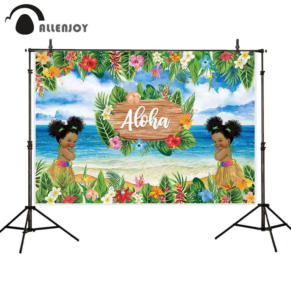 

Allenjoy Aloha Summer Backdrop Beach Sea Flowers Tropical Leaves Black Girl Birthday Photozone Princess Baby Shower Patry Banner