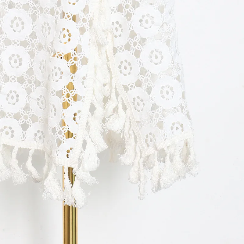 

2020 New arrival fashion hollow out lace dress elegant slim fringed dress