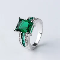 bright square cut green zircon white gold filled classic womens ring fashion jewelry