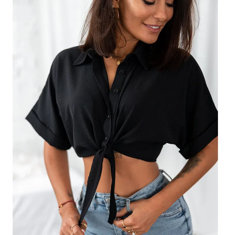 Chemisier à manches courtes pour femmes, ample, Sexy, à revers, nouvelle collection été 2021