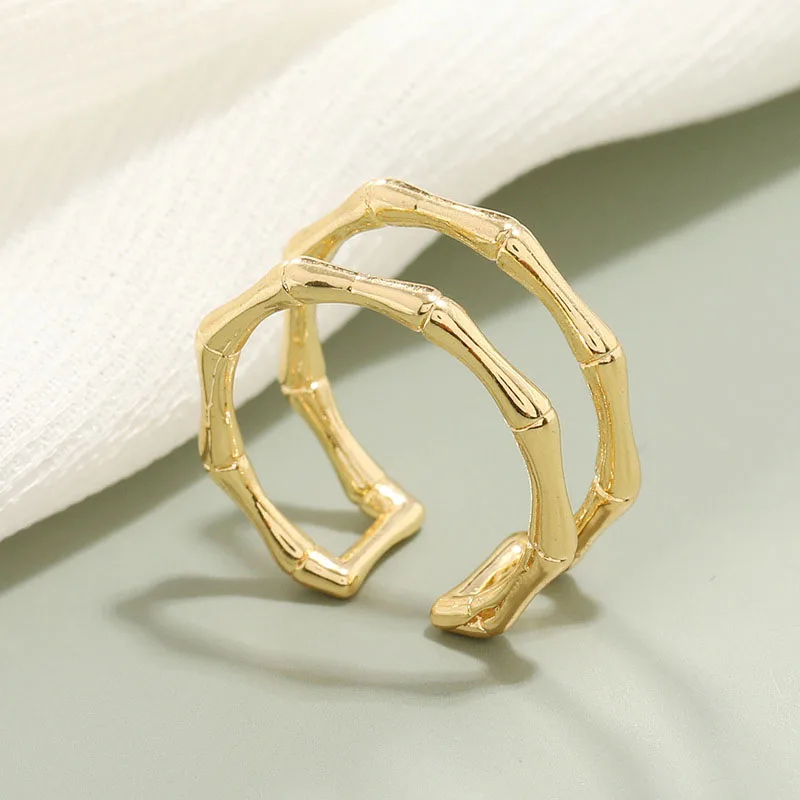 

JUWANG 2021 Luxury Women Rings Jewelry Gold Color Simple Double Layer Adjustable Opening Ring For Birthday Valentine's Day Gifts