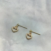 original shinning heart earring drop plated gold zircon s925 silver needle earrings for women fashion gift fine jewelry