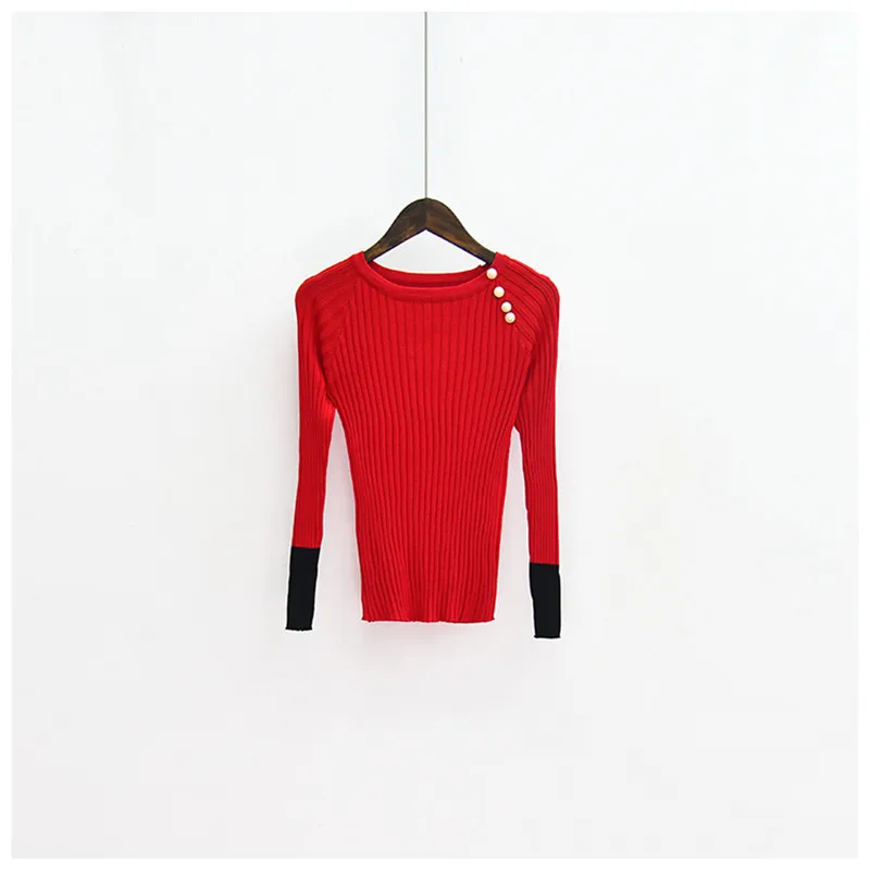 

Women Knitted Slim Sweaters Short Style Long-sleeved Pearls Casual Knitting Sweater Pullovers