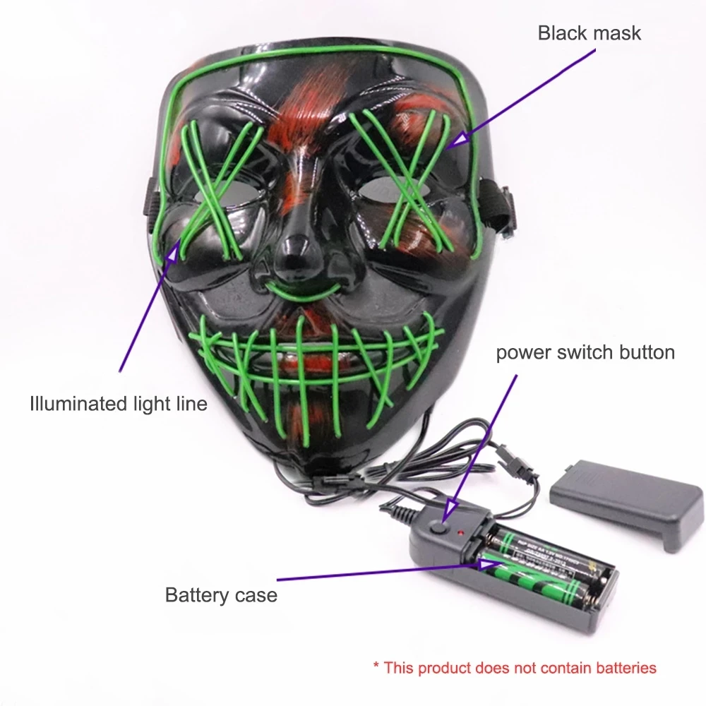 

Halloween Mixed Color Upgrade LED Mask Party Masque Masquerade Masks Neon Maske Light Glow In The Dark Horror Mask Glowing Mask