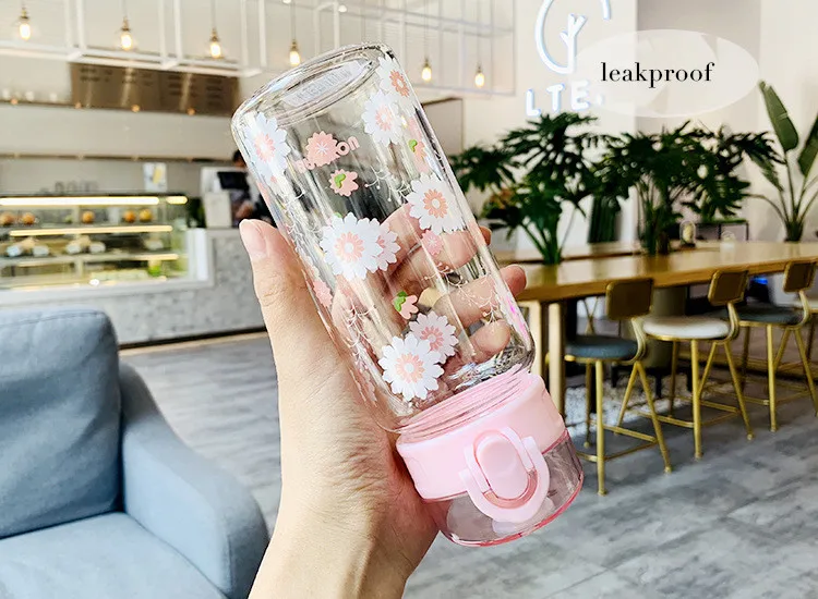 Howtelee sakura пресс крышки очки бутылка для воды цветы чашки Кофе Молоко класс стеклянные чашки девушка бутылки