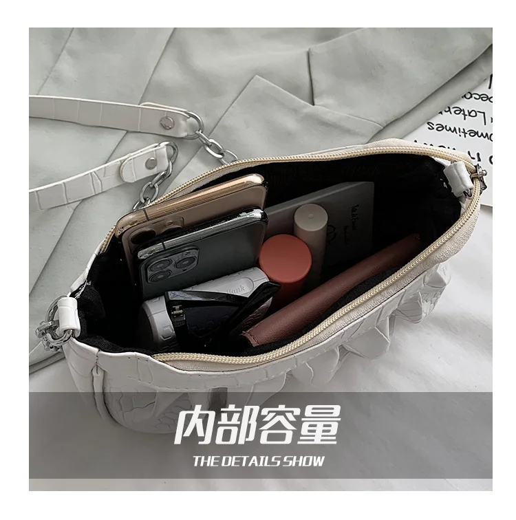 

Simple Soild Colour Women Shoulder Bags Casual Folds Ladies Small Crossbody Bag PU Leather Daily Use Chain Female Messenger Bag
