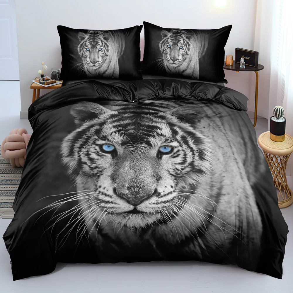 

Tiger Beddings Design Black Quilt Cover Sets 3D Animal Comforter Covers and Pillow Cases 180*200cm Full Twin Double Queen Size