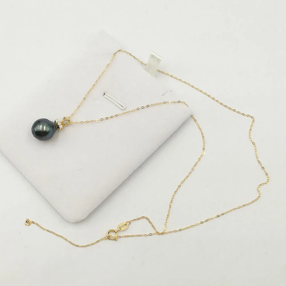 100% натуральное ожерелье из таитянского черного жемчуга с серебряной цепочкой S925