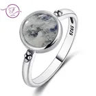 Кольцо из серебра 925 пробы, круглое, 8 мм, с натуральным лунным камнем