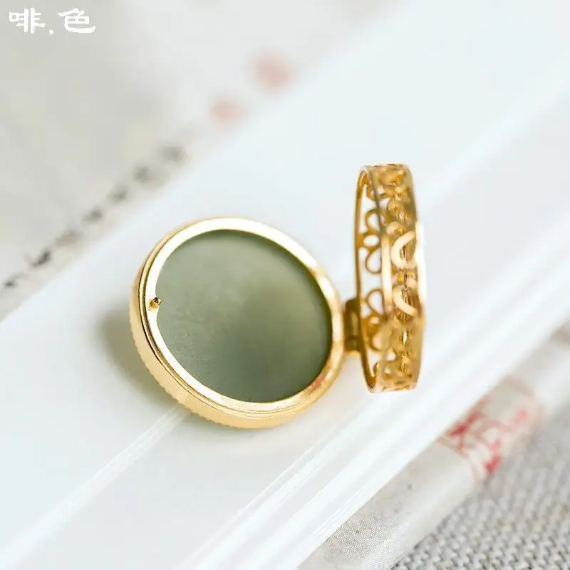 

Beautiful Unsquare Item ~ Great Design Lotus Lucky Pendant 925 Sterling Silver Hetian Jade Inlaid Pendant Vintage Necklace for