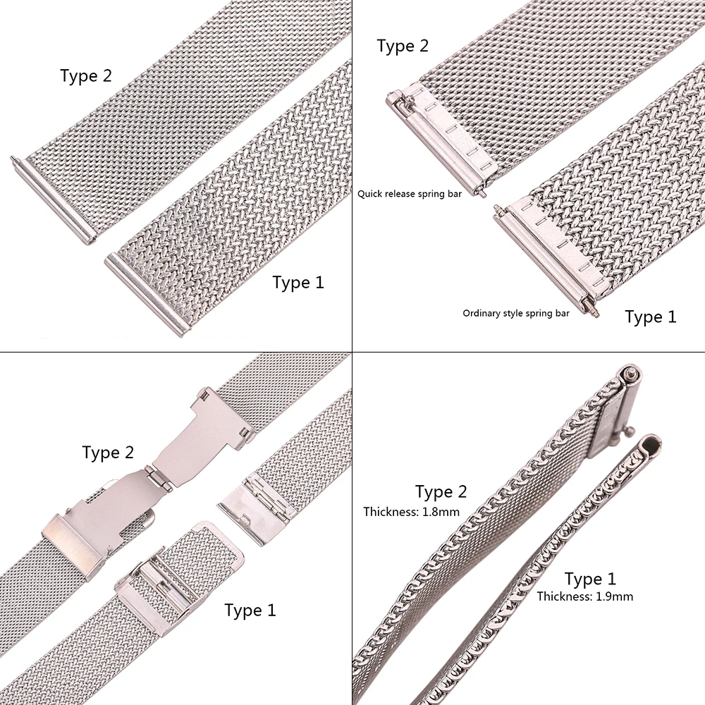 316l Stainless Steel Milanese Loop Watch Bracelet Women Men Replacement Strap Watchband 16mm 18mm 20mm 22mm Silver Black