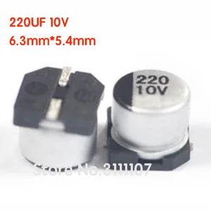 20 шт.лот 220 мкФ 10 в 6,3 мм * 5,4 мм SMD электролитический конденсатор 220 мкФ 10 в