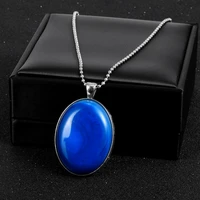 women men natural gem stone tiger eye opal lapis lazuli turquoises necklace ball chain 30x40mm crystal oval pendant jewelry