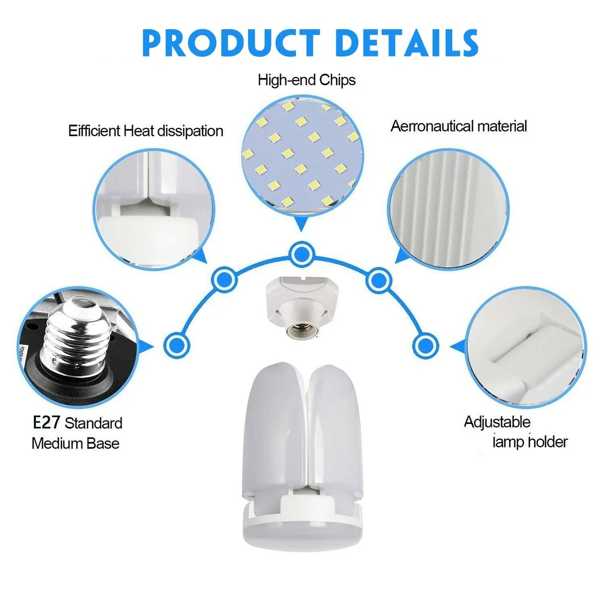 

45/60W LED Garage Light E26 AC85-265V Deformable Ceiling Light Foldable Fan Blade Light For Warehouse Workshop Deformation Lamp