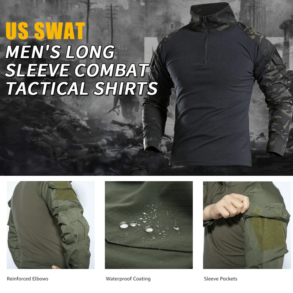 

Army Military Tactical T-Shirt Men's Black Long Sleeve T Shirt Men Camouflage Multicam Shirt Airsoft Paintball US Size