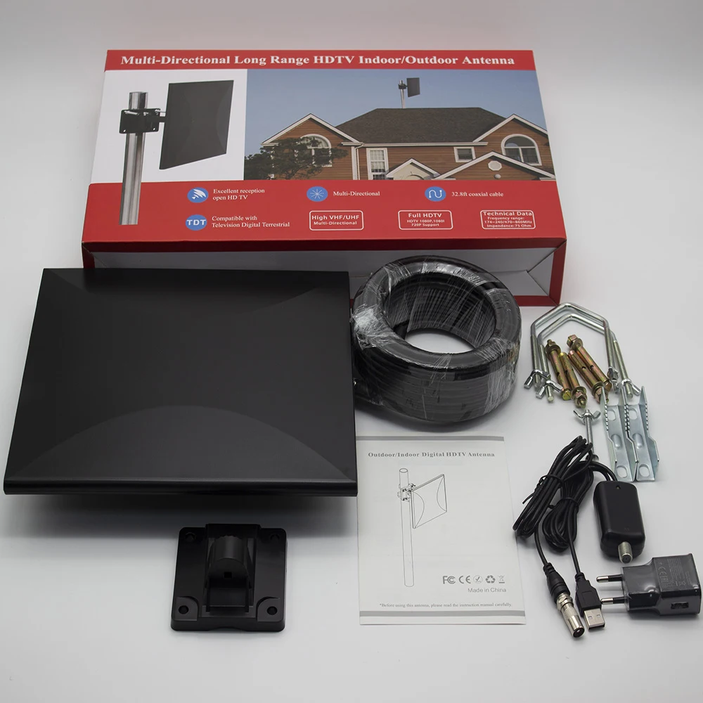 

Outdoor amplified digital high-definition TV antenna with high gain amplifier 180 miles long distance support 4K 1080P UHF VHFT2